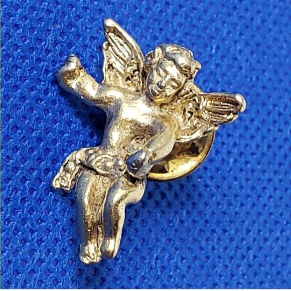 VINTAGE Goldtone Cherub Angel Tack Pin - Picture 1 of 5